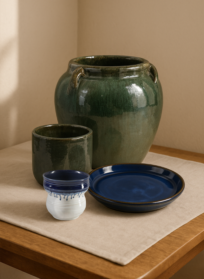 5.5in Tall Harami Running Blue Ceramic Pot Decor Jamali Garden