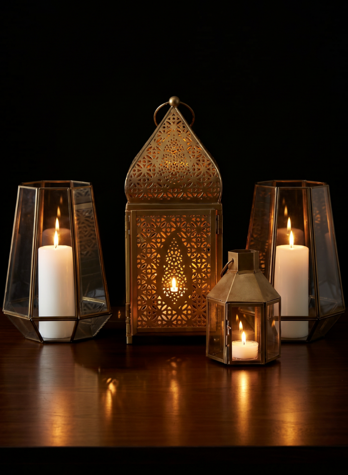 12in Tall Gold Alhambra Square Lantern Decor Jamali Garden
