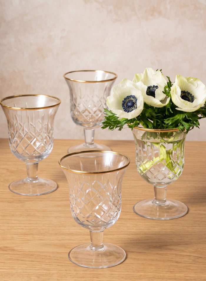 5.5in Tall Versailles Goblet Gold Rim Mini Glass Urn, Set of 4 Decor Jamali Garden