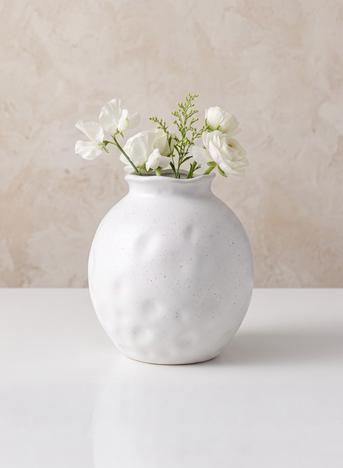 5.5in Wide Aged White Porcelain Fishbowl Vase Decor Jamali Garden