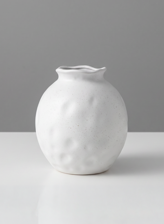 5.5in Wide Aged White Porcelain Fishbowl Vase Decor Jamali Garden