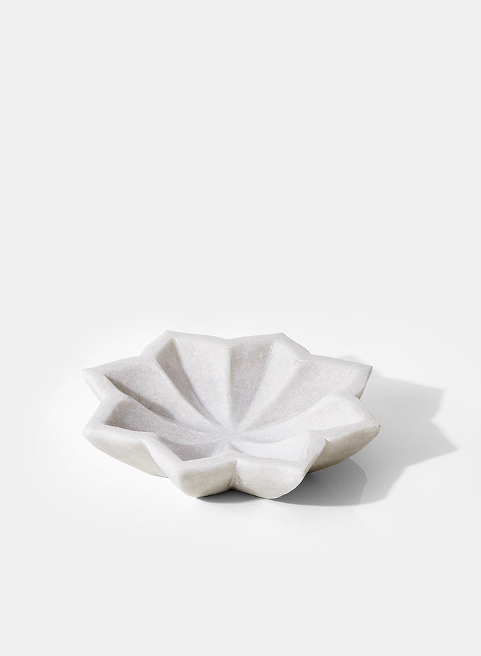 5.5in Wide White Marble Lotus Flower Decor Jamali Garden