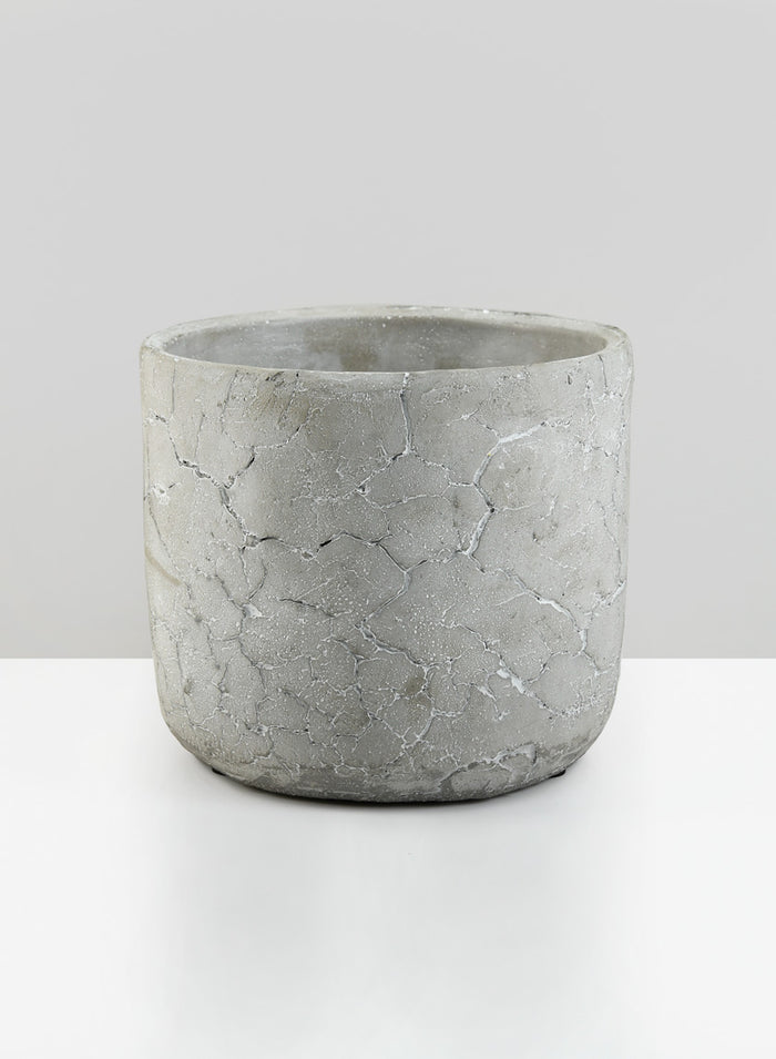 5.75in Tall Crackled Cement Pot Decor Jamali Garden