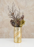 5.75in Tall Palm Etched Gold Mercury Glass Cylinder Decor Jamali Garden