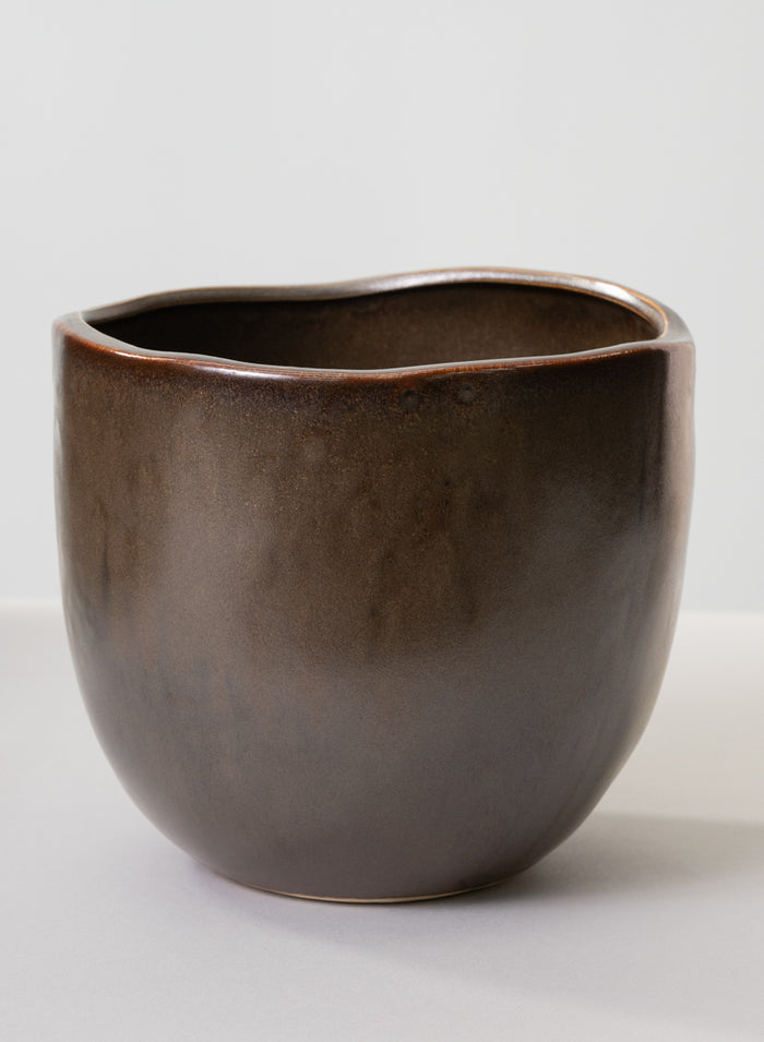5.75in Wide Mashiko Aged Brown Ceramic Pot Decor Jamali Garden