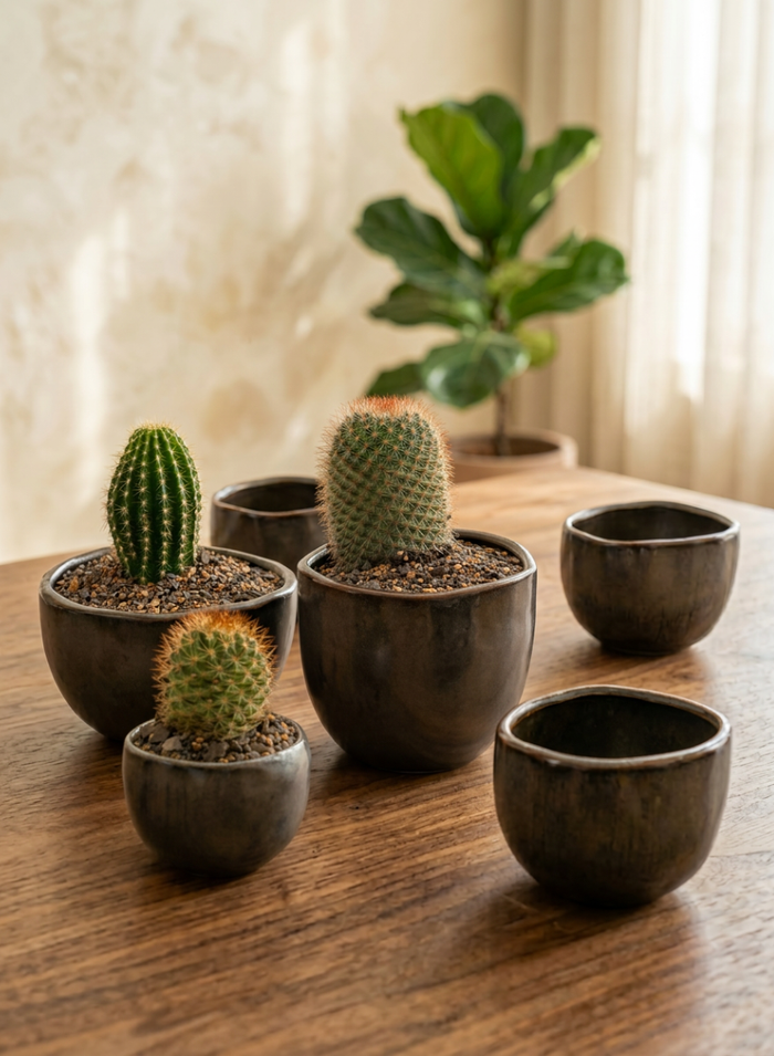 5.75in Wide Mashiko Aged Brown Ceramic Pot Decor Jamali Garden