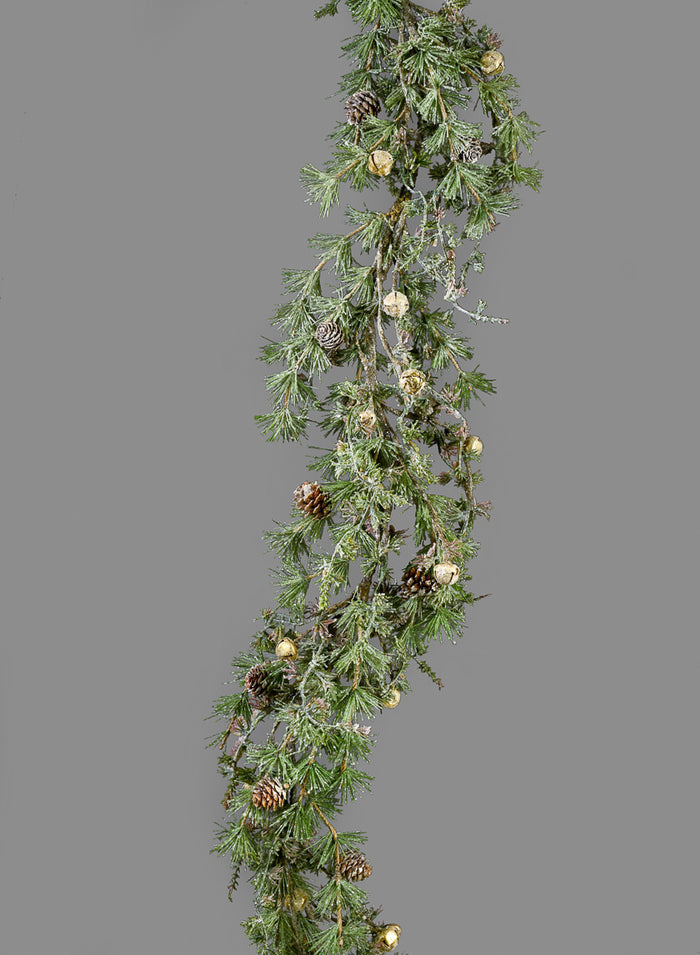 5ft Long Iced Pine Garland with Pine Cones & Jingle Bells Decor Jamali Garden
