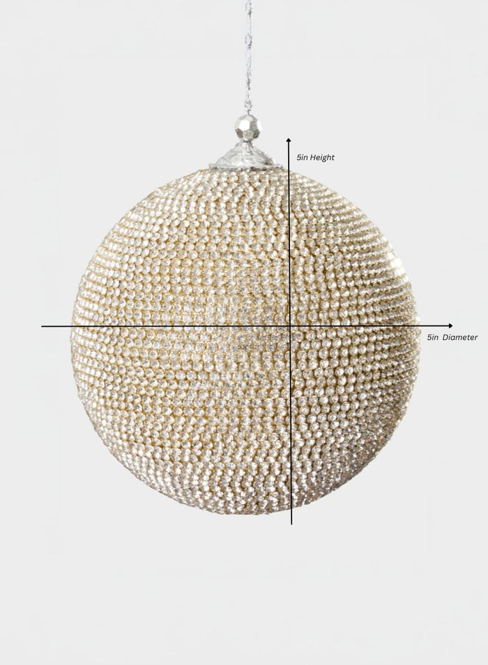 5in Round Champagne Full Rhinestone Beaded Ornament Ball Decor Jamali Garden