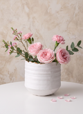 5in Tall Clay White Porcelain Cylinder with Gold Edging Decor Jamali Garden