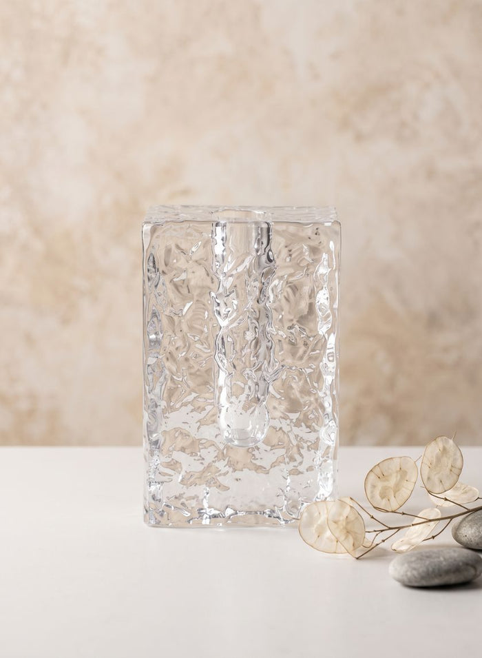 5in Tall Ice Rectangle Block Deco Glass Vase Decor Jamali Garden