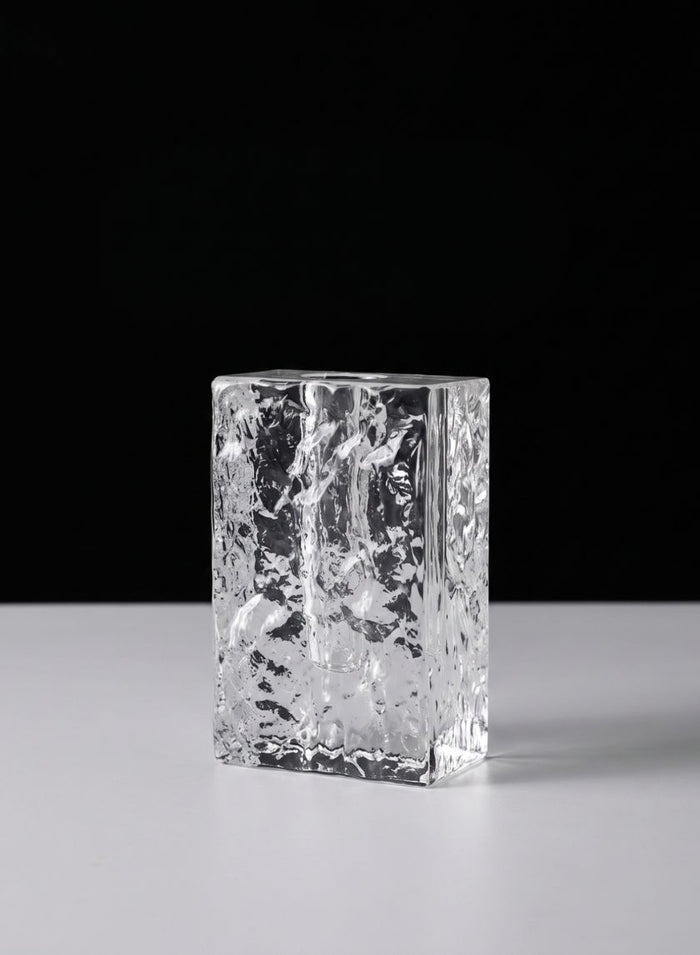 5in Tall Ice Rectangle Block Deco Glass Vase Decor Jamali Garden