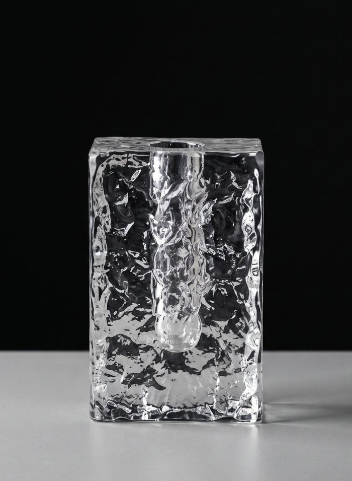 5in Tall Ice Rectangle Block Deco Glass Vase Decor Jamali Garden