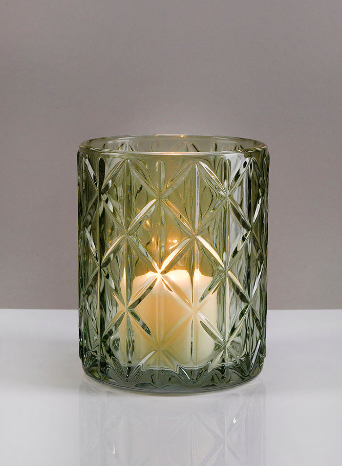 5in Tall Mexican Green Glass Votive Holder Decor Jamali Garden