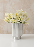 5in Tall Silver Pleated Glass Votive Holder Decor Jamali Garden