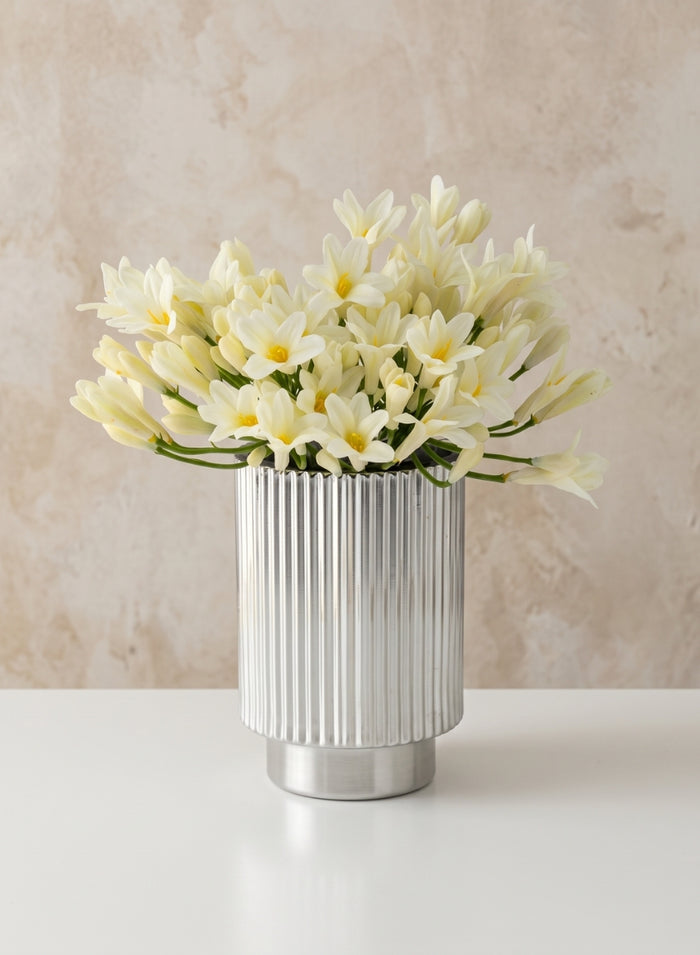 5in Tall Silver Pleated Glass Votive Holder Decor Jamali Garden