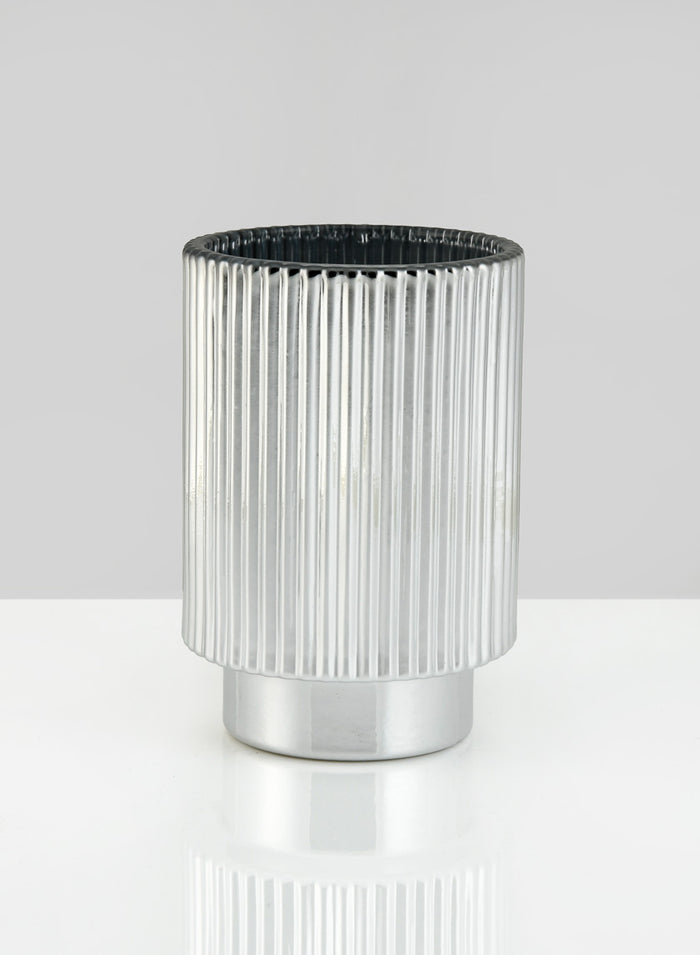 5in Tall Silver Pleated Glass Votive Holder Decor Jamali Garden