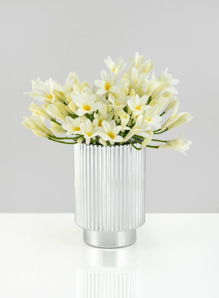5in Tall Silver Pleated Glass Votive Holder Decor Jamali Garden