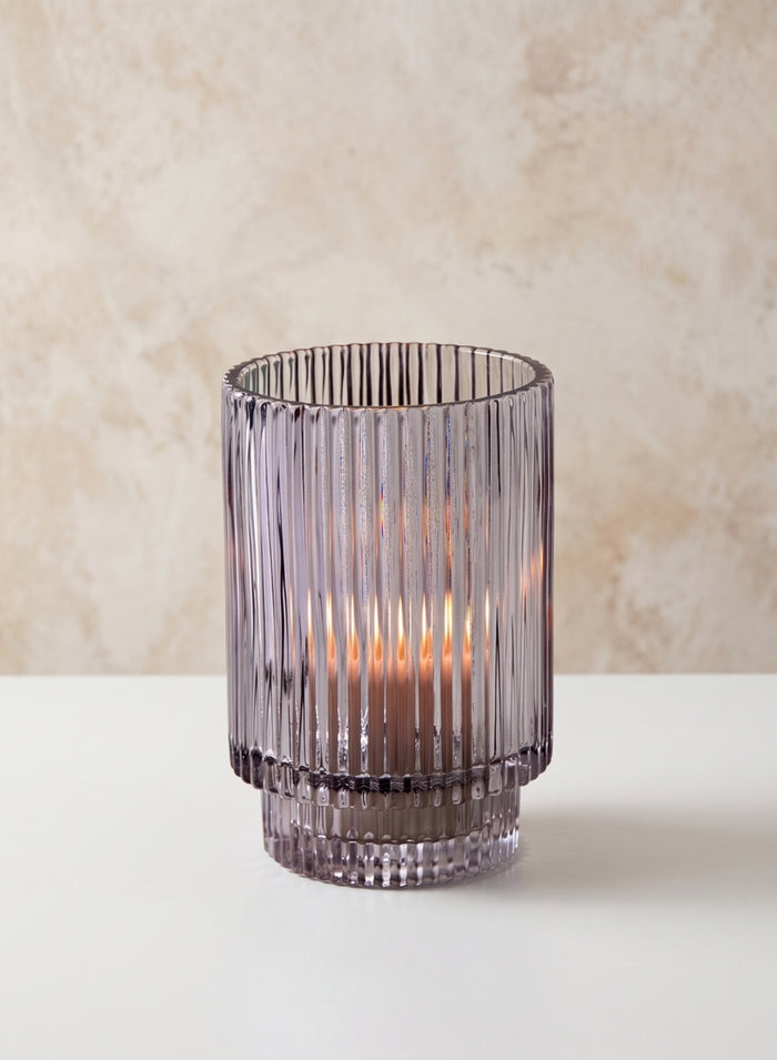 5in Tall Smoke Pleated Glass Votive Holder Decor Jamali Garden