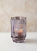 5in Tall Smoke Pleated Glass Votive Holder Decor Jamali Garden