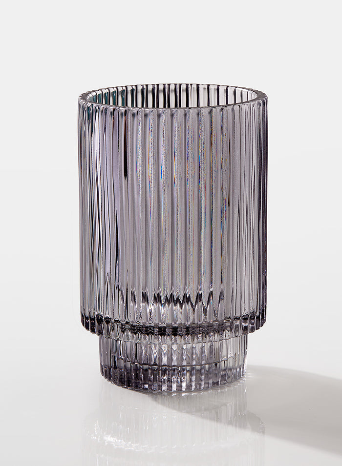 5in Tall Smoke Pleated Glass Votive Holder Decor Jamali Garden