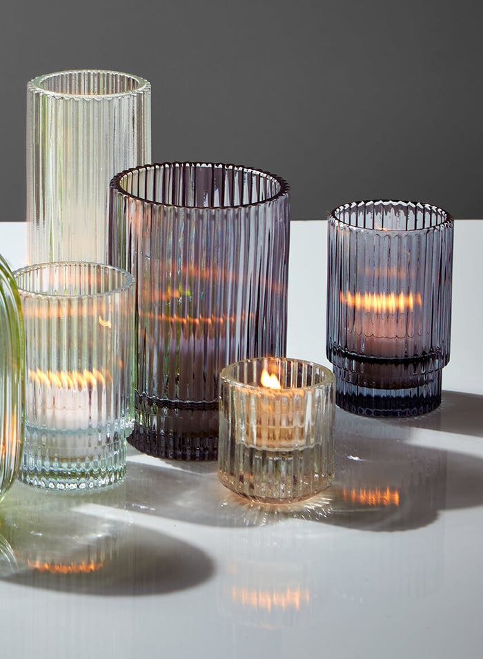 5in Tall Smoke Pleated Glass Votive Holder Decor Jamali Garden