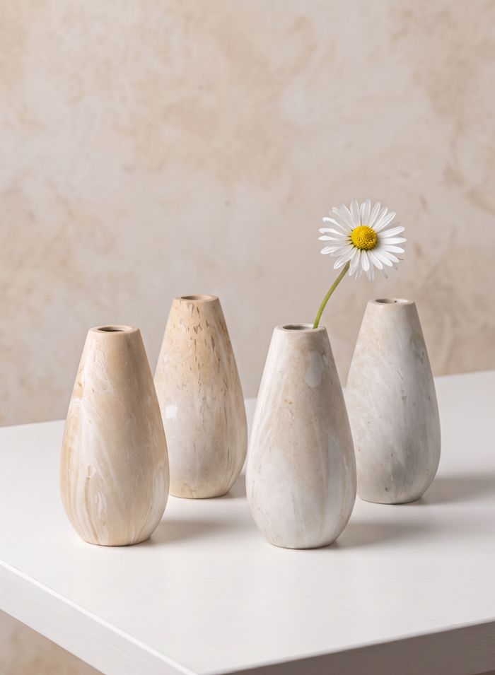 5in Tall Travertine Look Ceramic Bud Vase, Set of 4 Decor Jamali Garden