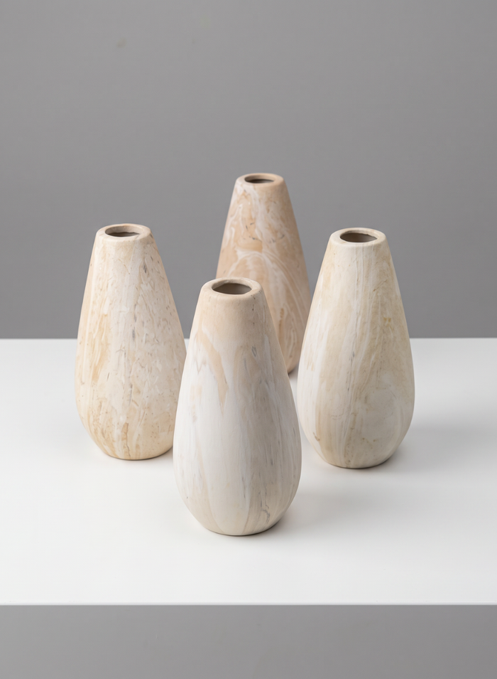 5in Tall Travertine Look Ceramic Bud Vase, Set of 4 Decor Jamali Garden