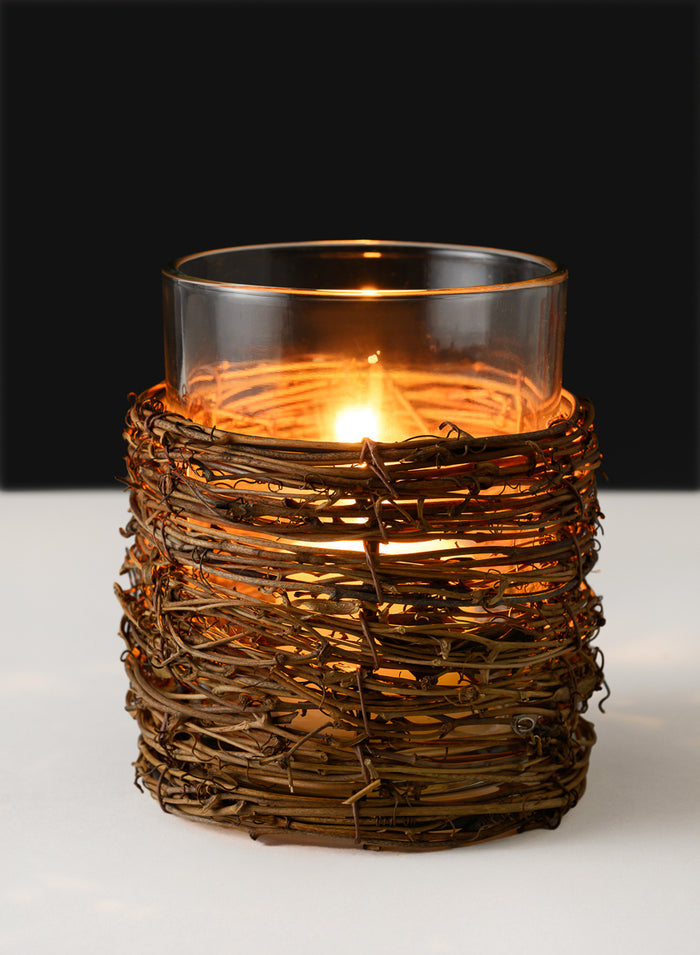 5in Tall Yangon Dark Willow Wrapped Glass Cylinder Decor Jamali Garden