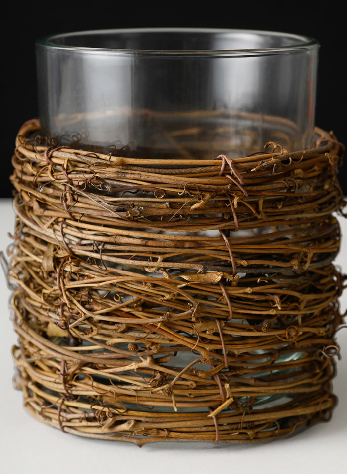 5in Tall Yangon Dark Willow Wrapped Glass Cylinder Decor Jamali Garden