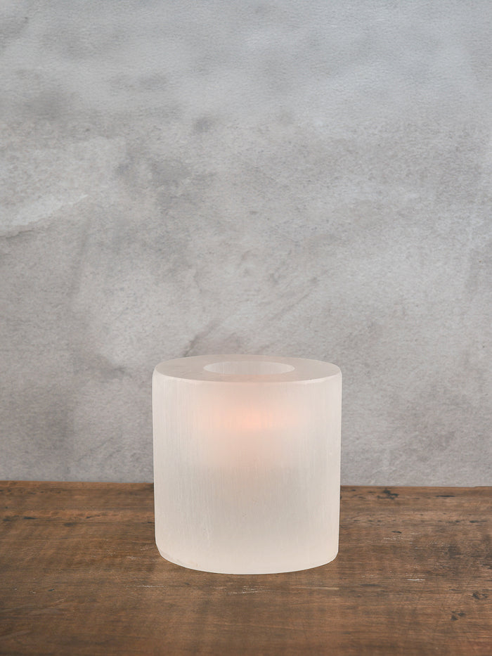 5in Wide Moroccan Selenite Trunk Votive Decor Jamali Garden