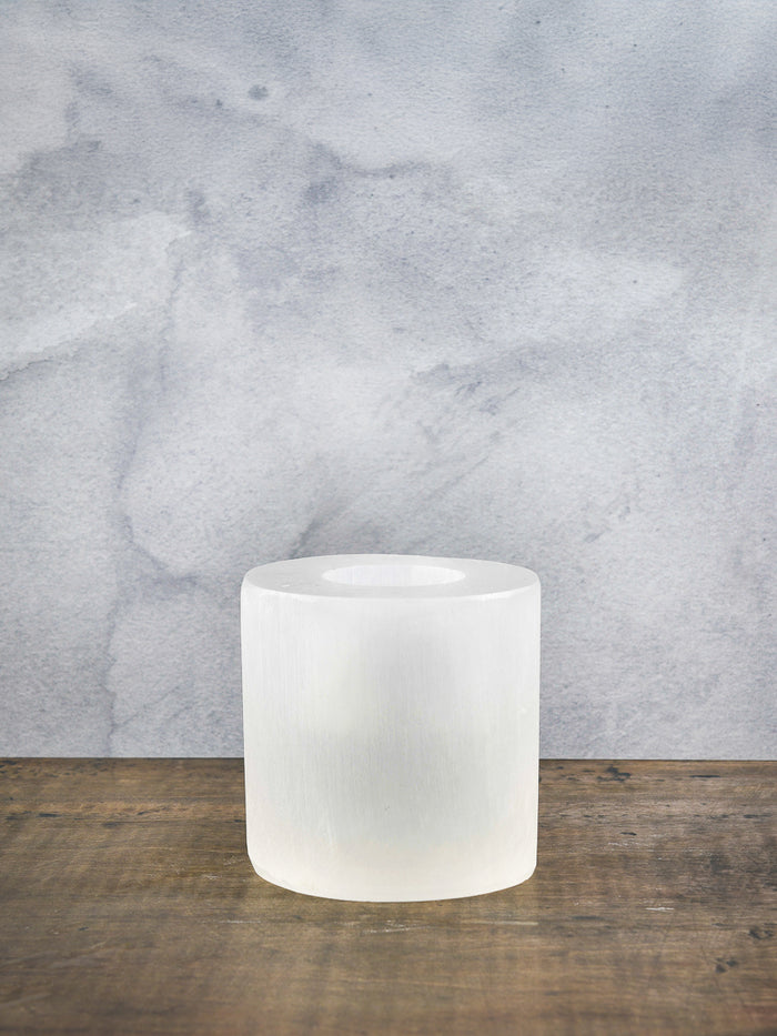 5in Wide Moroccan Selenite Trunk Votive Decor Jamali Garden