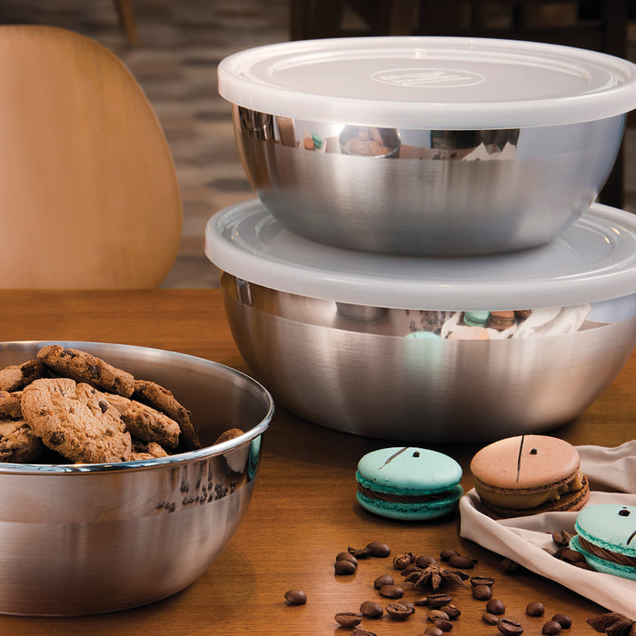 6 Piece Stainless Steel Covered Round Container Set - Frosted Lids