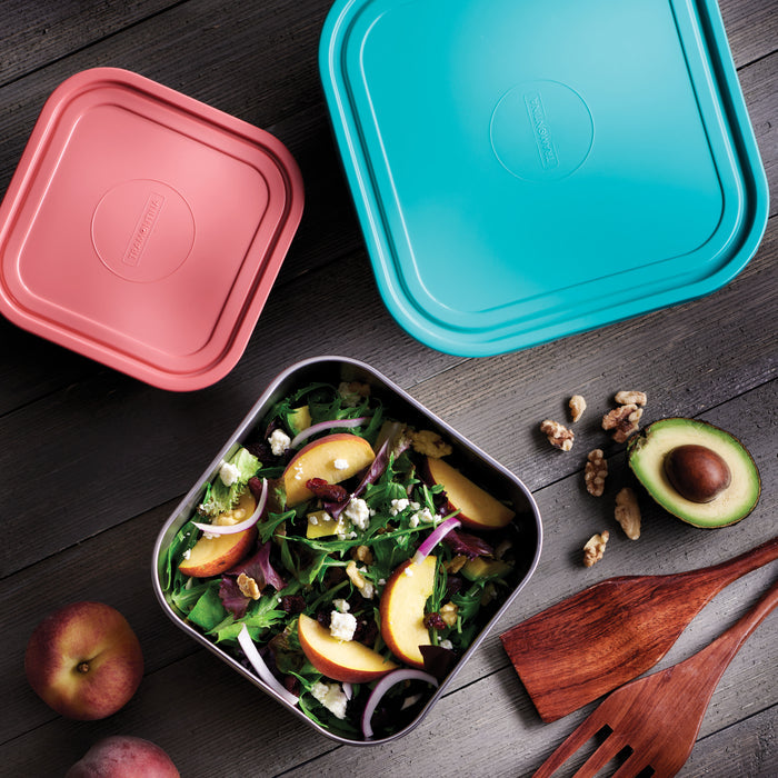 6 Piece Stainless Steel Covered Square Container Set - Multi Color Lids