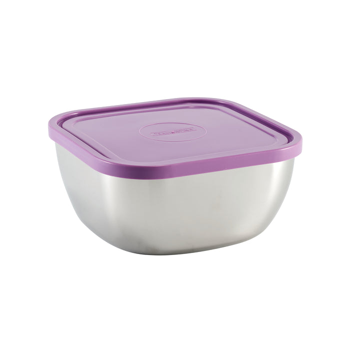 6 Piece Stainless Steel Covered Square Container Set - Multi Color Lids