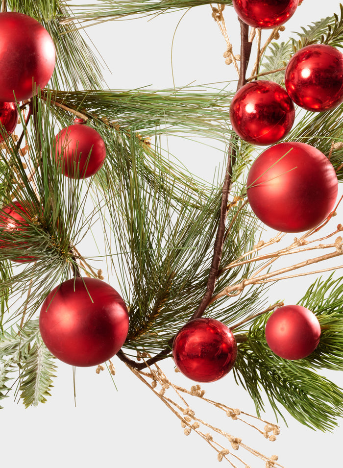 60in Long Classic Pine Garland with Red Ornaments & Glitter Berries Decor Jamali Garden