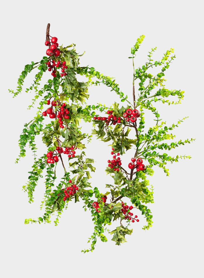 60in Long Eucalyptus and Red Berry Garland Decor Jamali Garden