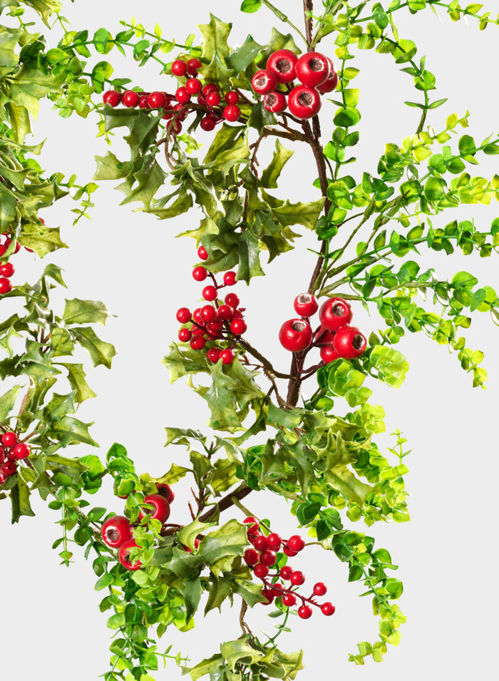 60in Long Eucalyptus and Red Berry Garland Decor Jamali Garden