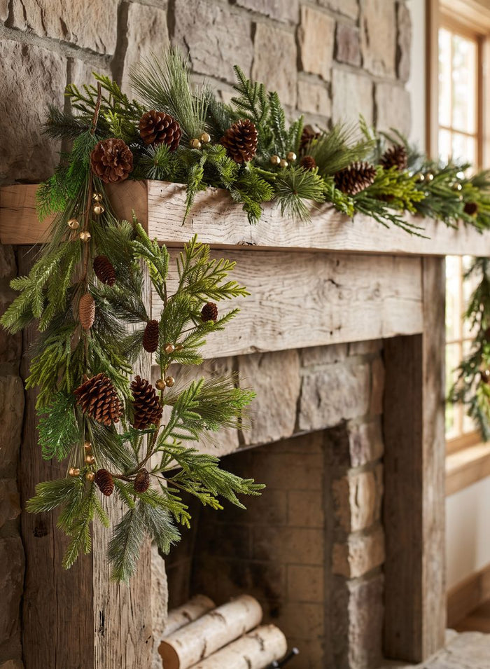 60in Long Jingle Bell Pine Cone Garland Decor Jamali Garden