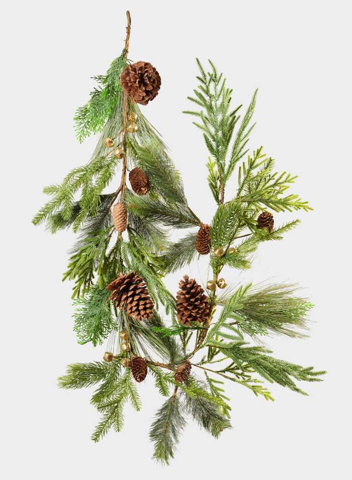 60in Long Jingle Bell Pine Cone Garland Decor Jamali Garden