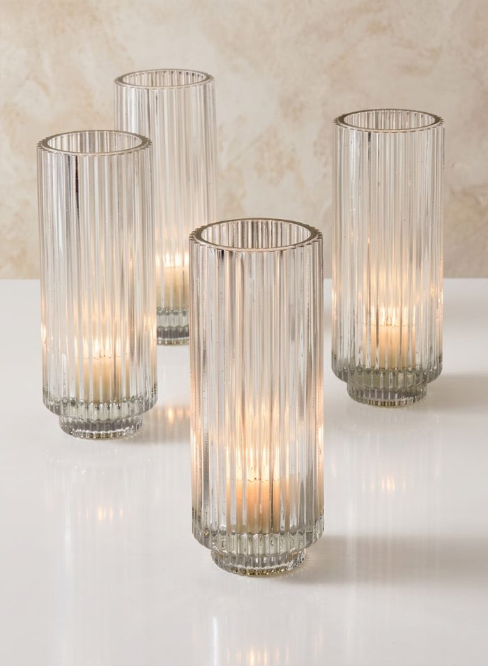 6.25in Tall Pleated Glass Votive Holder, Set of 4 Decor Jamali Garden