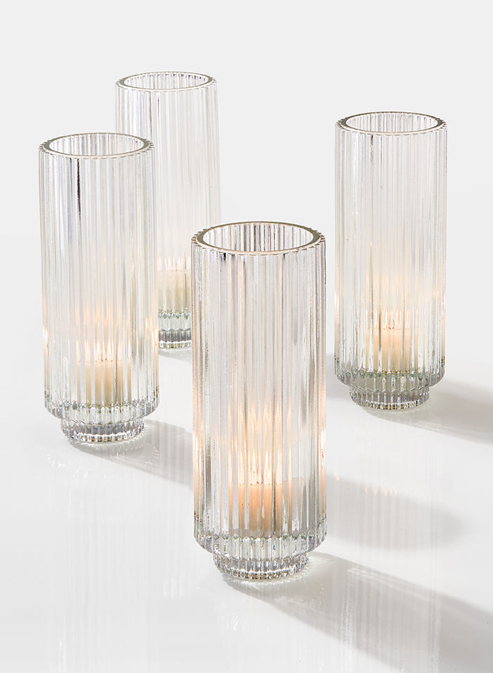 6.25in Tall Pleated Glass Votive Holder, Set of 4 Decor Jamali Garden