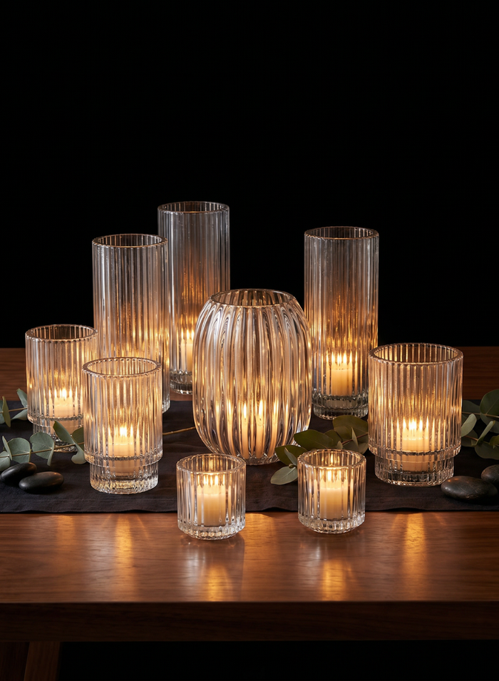 6.25in Tall Pleated Glass Votive Holder, Set of 4 Decor Jamali Garden