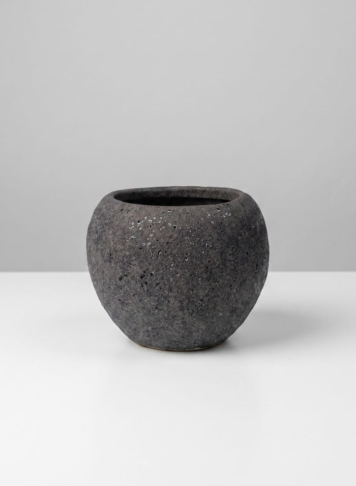 6.25in Wide Boheme Black Lava Ceramic Fishbowl Pot, Case of 6 Decor Jamali Garden