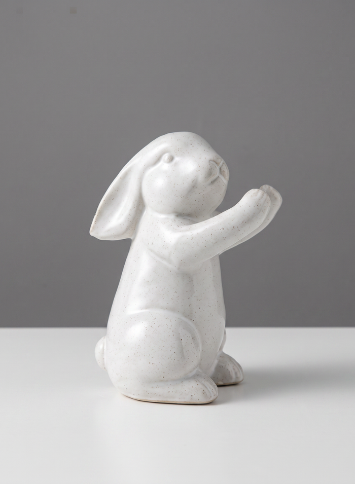 6.5in Tall Aged White Porcelain Rabbit, Set of 4 Decor Jamali Garden