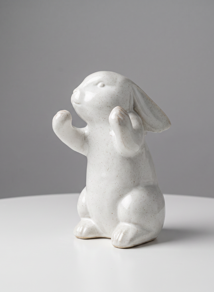 6.5in Tall Aged White Porcelain Rabbit, Set of 4 Decor Jamali Garden