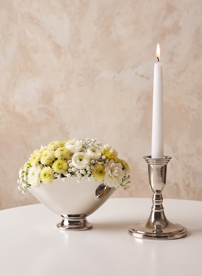 6.5in Wide Nickel Oval Bowl Decor Jamali Garden