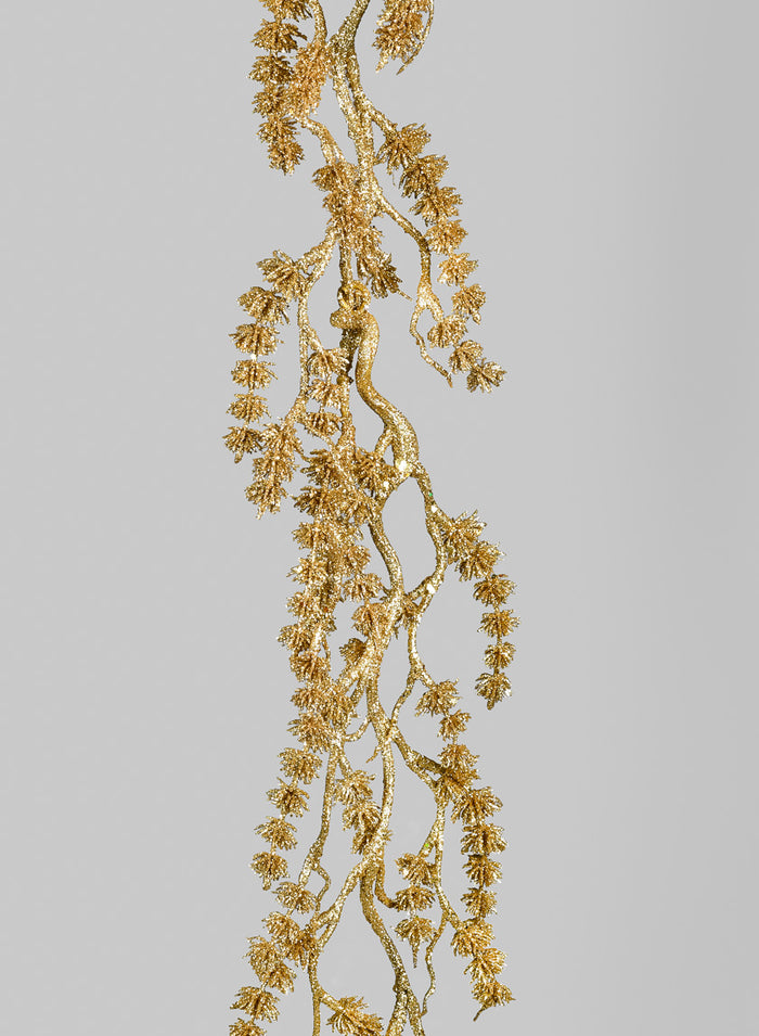6ft Long Gold Glittered Mini Pine Garland Decor Jamali Garden