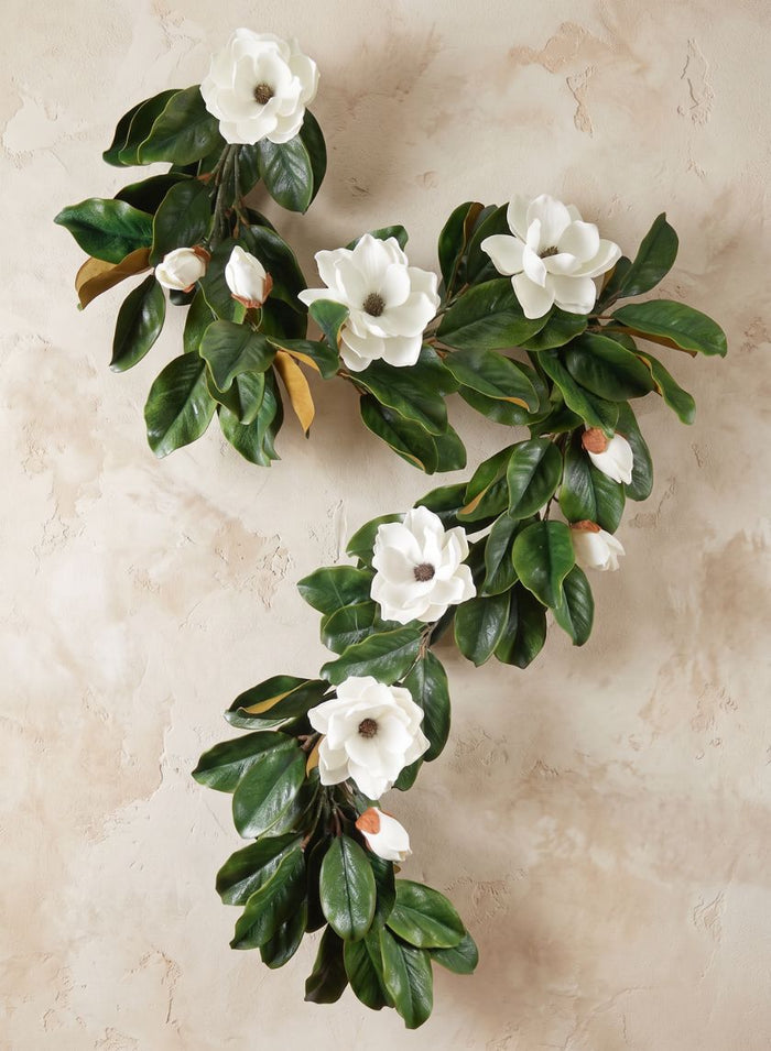 6ft Long Magnolia Garland with Blooms, Case of 2 Decor Jamali Garden