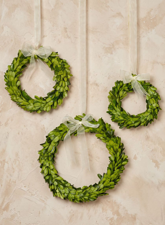 6in, 7 1/2in, and 10in Wide Ribbon Boxwood Wreath Set of 3 Decor Jamali Garden