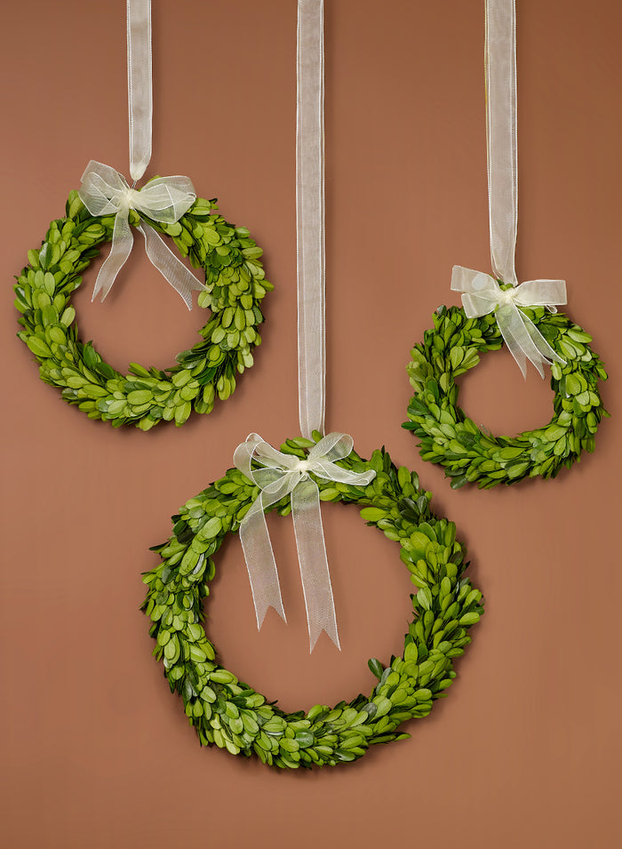 6in, 7 1/2in, and 10in Wide Ribbon Boxwood Wreath Set of 3 Decor Jamali Garden